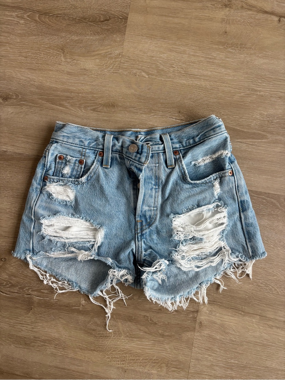 Levi's Premium Light Wash Ripped Denim Shorts